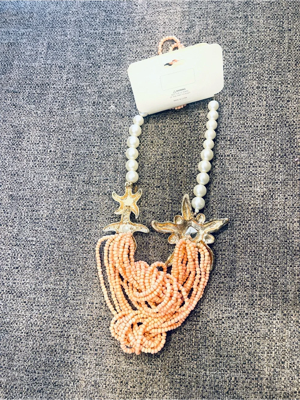Statement Peach Beaded Necklace & Earring Set with Pearl Accents